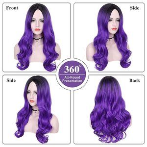 NIP! Ombre Black to Purple Wavy 22" Long Wig